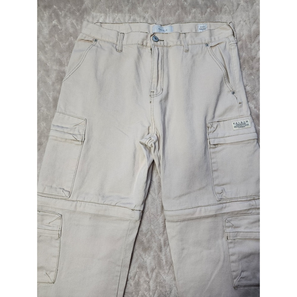 PacSun Baggy Cargo Pants Mens 34x32 Convertible Zip Off Leg Tan Denim Streetwear